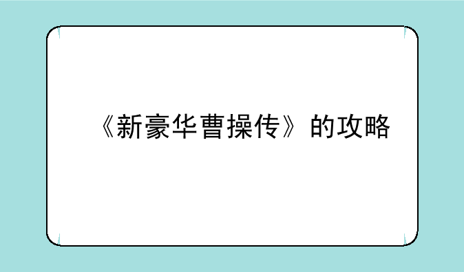 《新豪华曹操传》的攻略