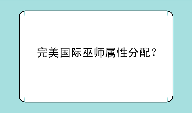 完美国际巫师属性分配？