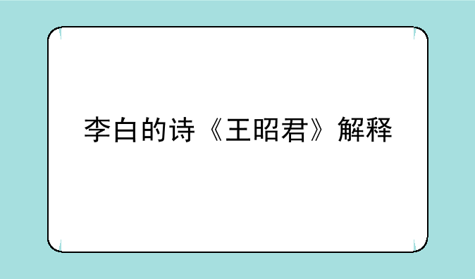 李白的诗《王昭君》解释