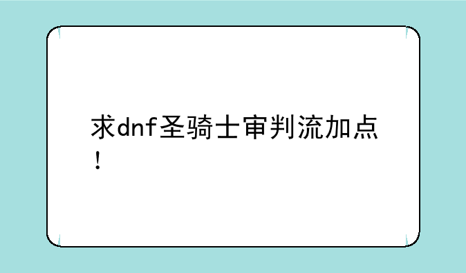 求dnf圣骑士审判流加点！