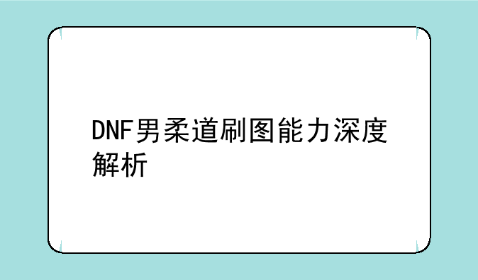 DNF男柔道刷图能力深度解析