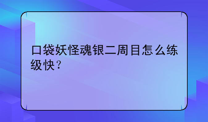 口袋妖怪魂银二周目怎么练级快？