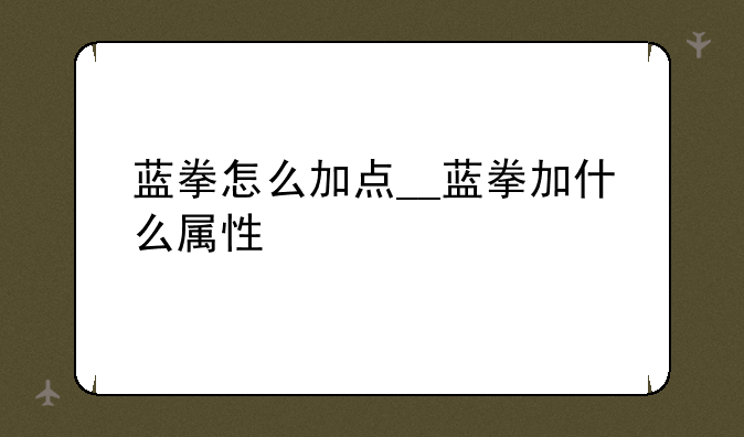 蓝拳怎么加点__蓝拳加什么属性