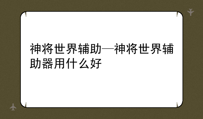 神将世界辅助—神将世界辅助器用什么好