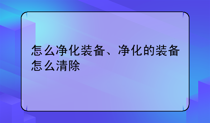 怎么净化装备、净化的装备怎么清除